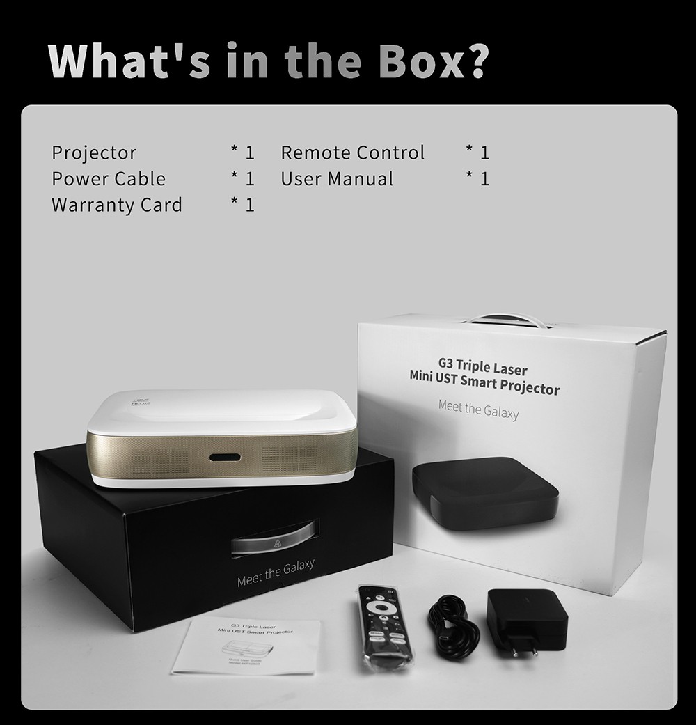 WUPRO G3 Mini UST Laser Projector,  Android TV & Google TV, 600 ANSI, Native 1080P, Auto Focus & Auto Keystone - Black