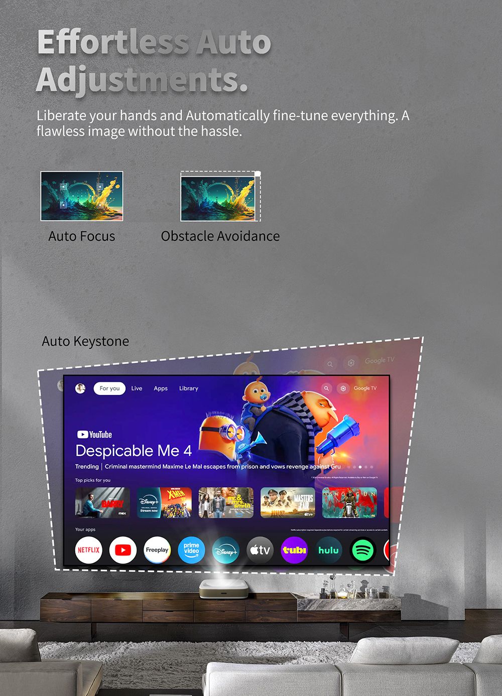 WUPRO G3 Mini UST Laser Projector,  Android TV & Google TV, 600 ANSI, Native 1080P, Auto Focus & Auto Keystone - Black