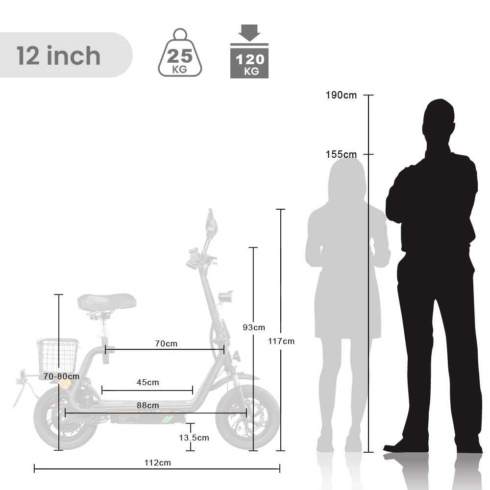TWOFISH M5 PRO-E EEC-zertifizierter Elektroroller mit Sitz und hinterem Korb, 500-W-Motor, 48-V-13-Ah-Akku, 12-Zoll-Reifen, 40 km/h H&ouml;chstgeschwindigkeit, 30 km Reichweite, Doppelscheibenbremsen, Sto&szlig;d&auml;mpfer vorne und hinten &ndash; Schwarz