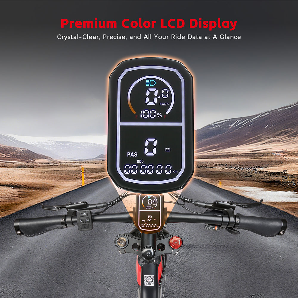 Halo Knight H03 Electric Bike, 1000W Motor, 48V 19.2Ah Battery, 27.5*3.0-inch Tire, 50km/h Max Speed, 90km Max Range, Hydraulic Brakes, Shimano 7-speed - Red