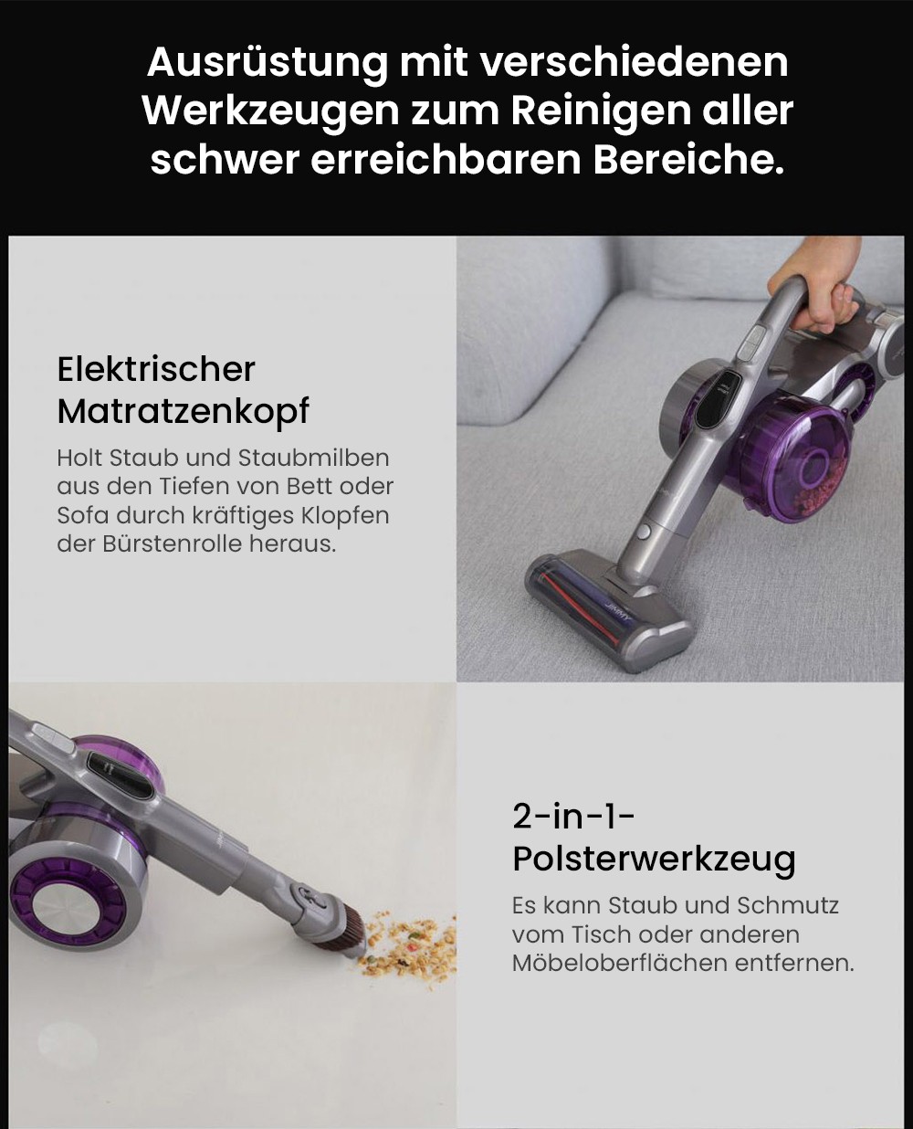 JIMMY JV85 Pro Wischversion, flexibler kabelloser Handstaubsauger, 2-in-1, Staubsaugen und Wischen, 200 AW starke Saugleistung, 550 W digitaler b&uuml;rstenloser Motor, 70 Minuten Laufzeit, 200 ml Wassertank, extrem leise &ndash; Lila