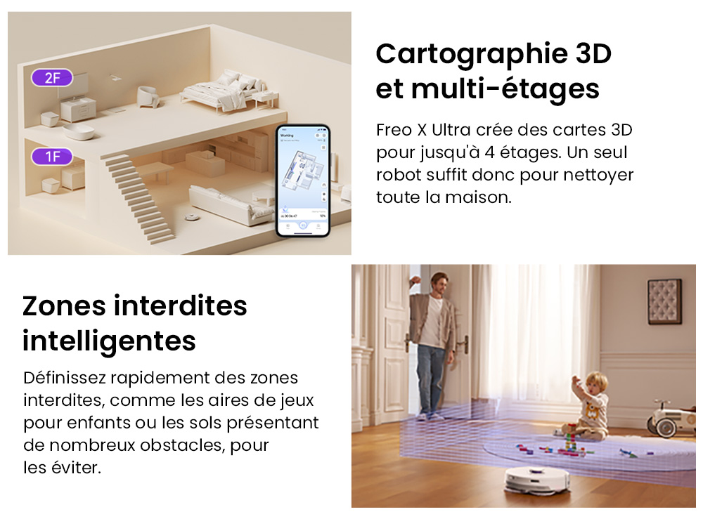 Narwal Freo X Ultra Aspirateur robot et balai avec lavage et vidage automatiques, puissance d'aspiration de 8200 Pa, brosse flottante anti-emm&ecirc;lement, levage automatique du balai jusqu'&agrave; 12 mm, station de base tout-en-un