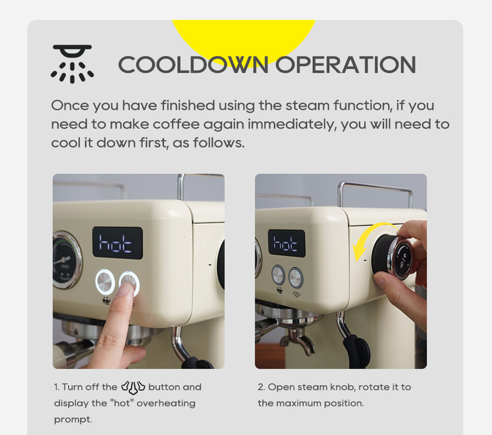 HiBREW H10A Machine &agrave; caf&eacute;, pression d'extraction de 20 bars, temp&eacute;rature et volume de tasse r&eacute;glables, porte-filtre de 58 mm, r&eacute;servoir d'eau amovible de 1,8 L, beige