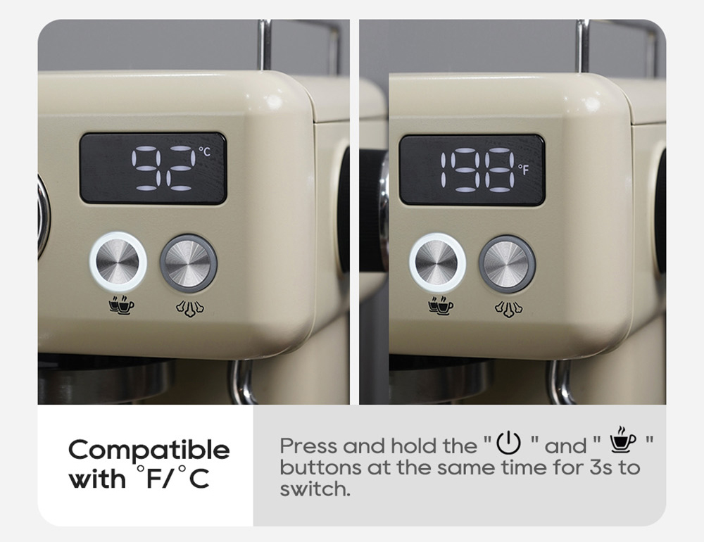 HiBREW H10A Machine &agrave; caf&eacute;, pression d'extraction de 20 bars, temp&eacute;rature et volume de tasse r&eacute;glables, porte-filtre de 58 mm, r&eacute;servoir d'eau amovible de 1,8 L, beige