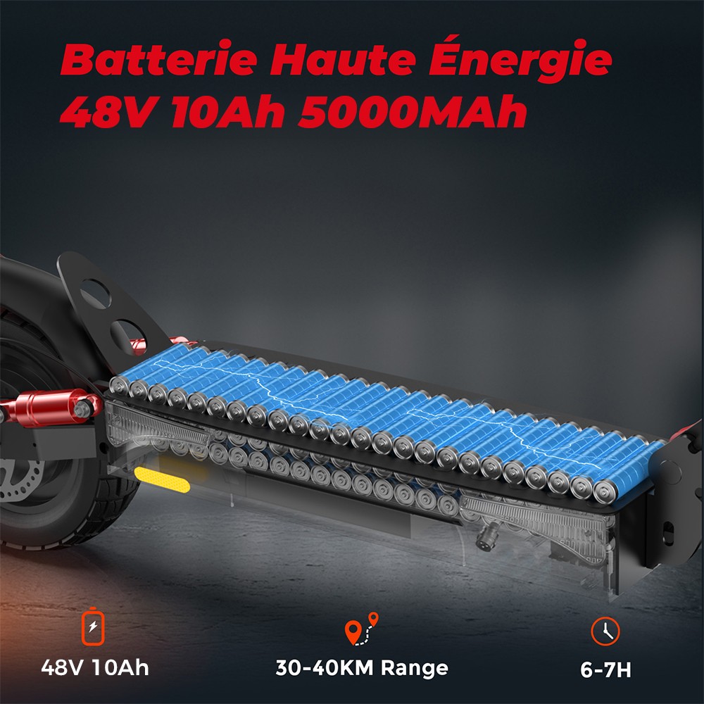 iScooter iX3 Trottinette électrique pliable, pneus pneumatiques de 10 pouces, moteur de 800 W, batterie de 10 Ah, vitesse maximale de 40 km/h, autonomie maximale de 40 km, hauteur de guidon réglable, contrôle par application - Noir