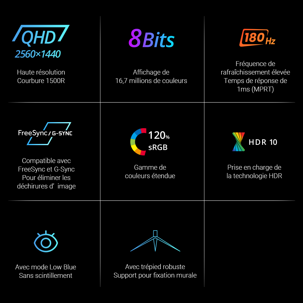 Moniteur de jeu KTC H27S17 27 pouces 2560x1440 QHD 180Hz HVA incurv&eacute; 1500R