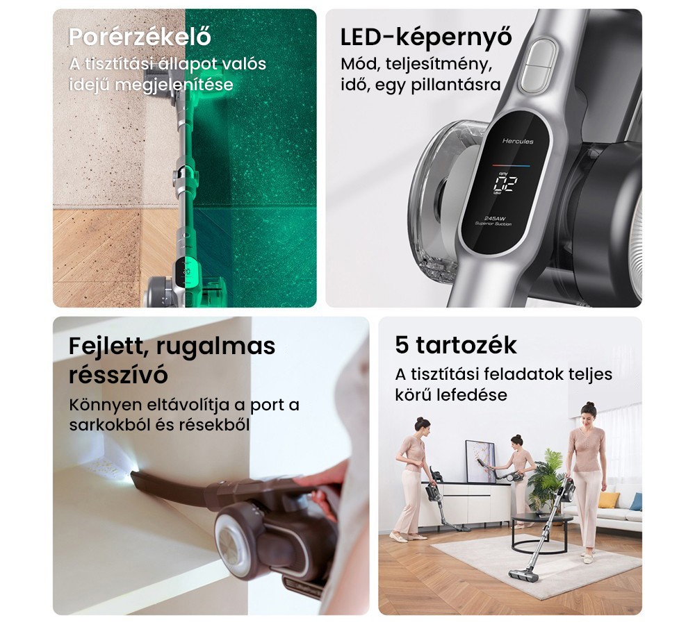 JIMMY H10 Flex akkus k&eacute;zi porsz&iacute;v&oacute;, 245 AW sz&iacute;v&oacute;teljes&iacute;tm&eacute;ny, 4 tiszt&iacute;t&aacute;si m&oacute;d, 0,6 literes porzs&aacute;k, 2500 mAh akkumul&aacute;tor