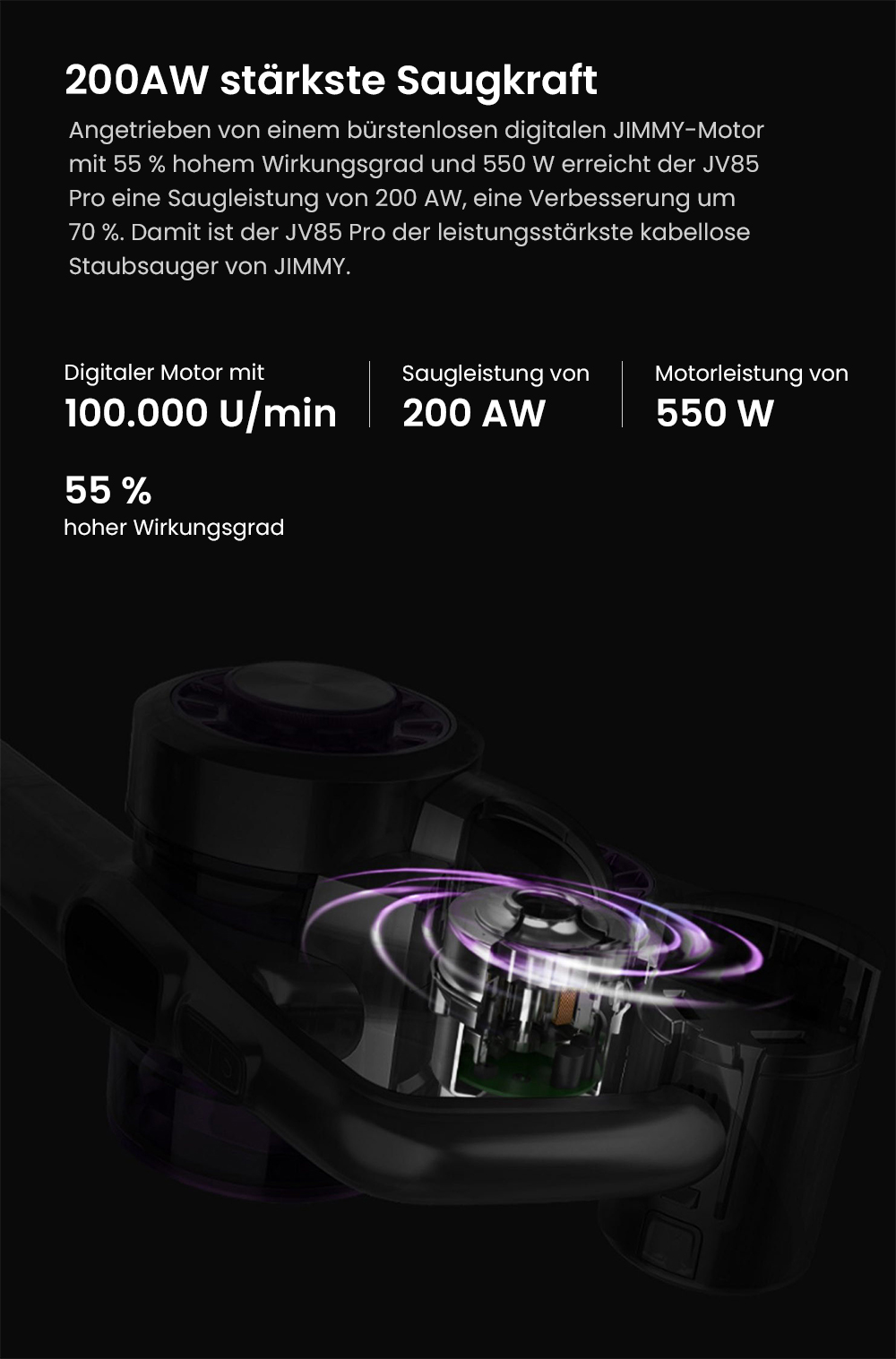 JIMMY JV85 Pro Wischversion, flexibler kabelloser Handstaubsauger, 2-in-1, Staubsaugen und Wischen, 200 AW starke Saugleistung, 550 W digitaler b&uuml;rstenloser Motor, 70 Minuten Laufzeit, 200 ml Wassertank, extrem leise &ndash; Lila