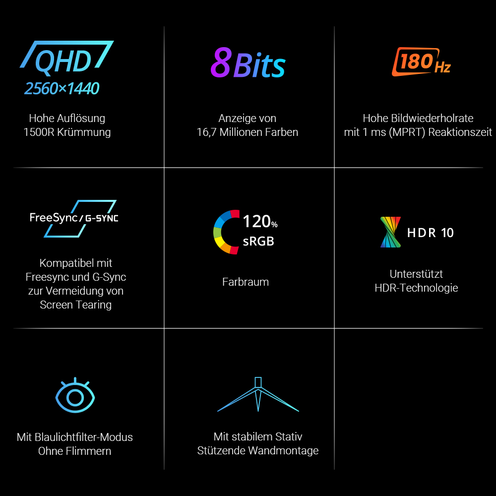 KTC H27S17 Gaming-Monitor 27 Zoll 2560x1440 QHD 180Hz HVA Curved 1500R