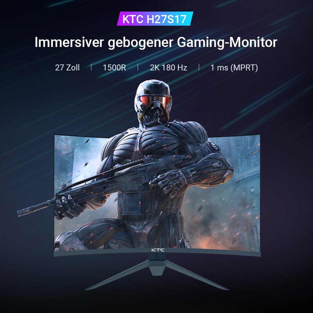 KTC H27S17 Gaming-Monitor 27 Zoll 2560x1440 QHD 180Hz HVA Curved 1500R
