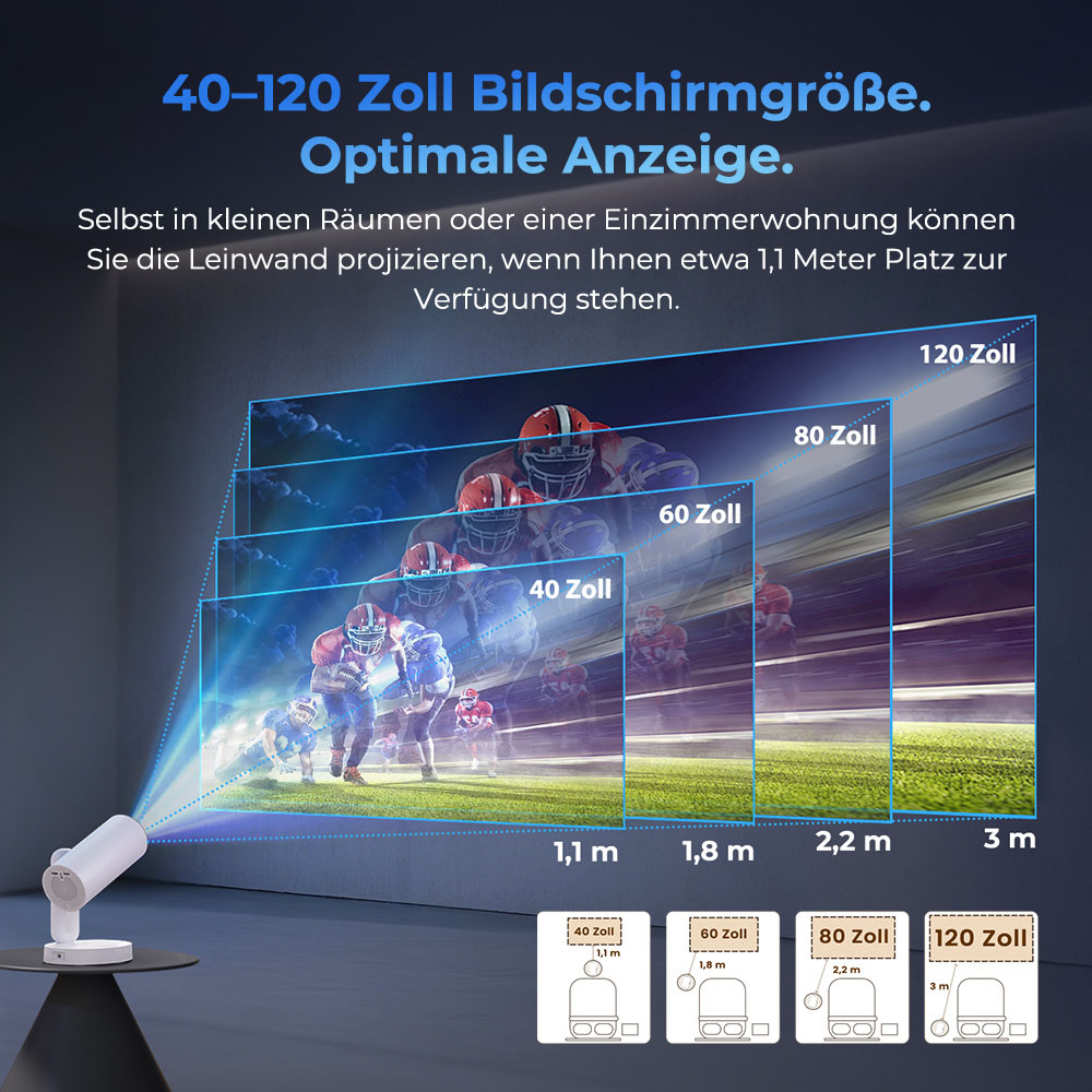 ETOE Starfish Plus-Projektor, integriertes Google TV, 140&deg;-Drehung, natives 1080p, 300 ANSI, 4K-Dekodierung, Touch-Nachtlicht, automatische Trapezkorrektur und Autofokus