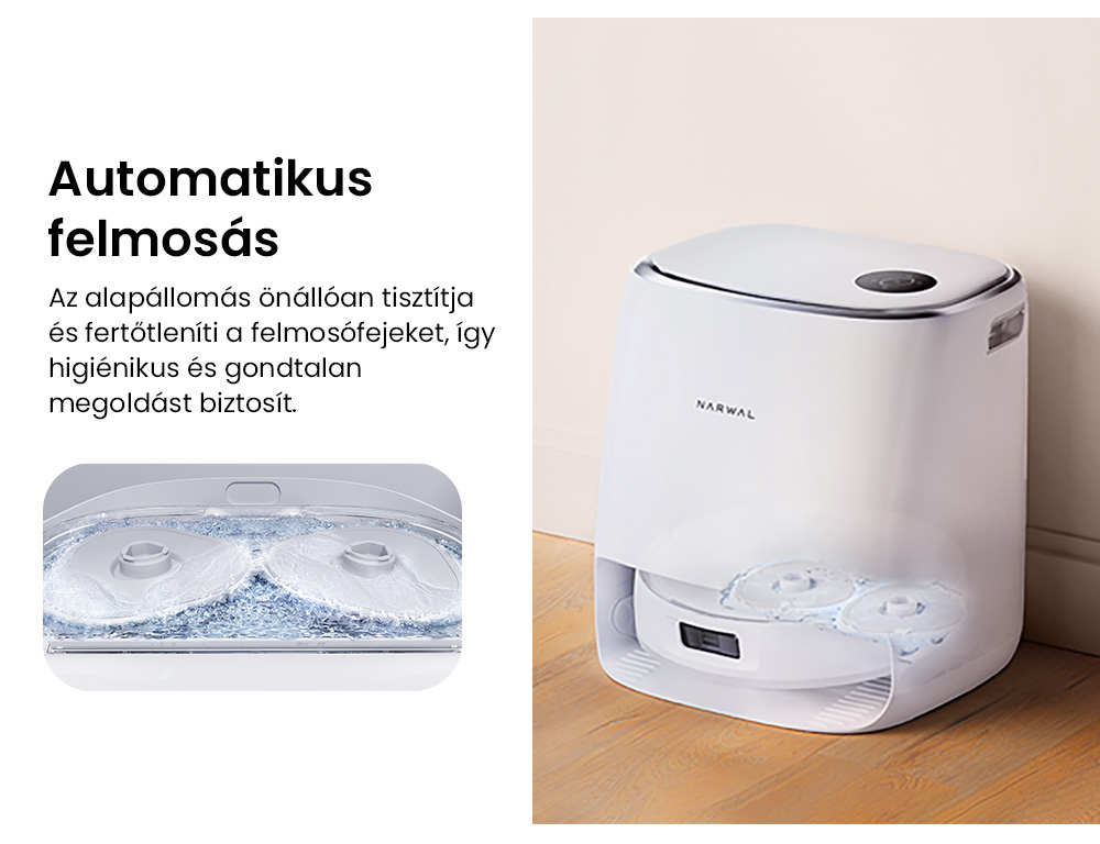 Narwal Freo X Ultra Robot Porsz&iacute;v&oacute; &eacute;s Felmos&oacute; Automatikus Mos&aacute;ssal &eacute;s &Ouml;n&uuml;r&iacute;t&eacute;ssel, Erős 8200Pa Sz&iacute;v&oacute;erővel, Nulla Gubancol&oacute;d&aacute;st Nem Tart&oacute;s &Uacute;sz&oacute; Kef&eacute;vel, Automatikus Felmos&oacute; Emel&eacute;s 12 mm-ig, All-in-One Alap&aacute;llom&aacute;s