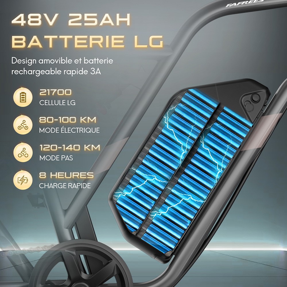 Fafrees F20 Ultra Vélo électrique version certifiée EU L1e-B, moteur 750W, batterie 48V 25Ah, pneus 20*5 pouces, vitesse maximale 45km/h, autonomie maximale 140km, freins à disque hydrauliques, suspension hydraulique, Shimano 7 vitesses - Noir