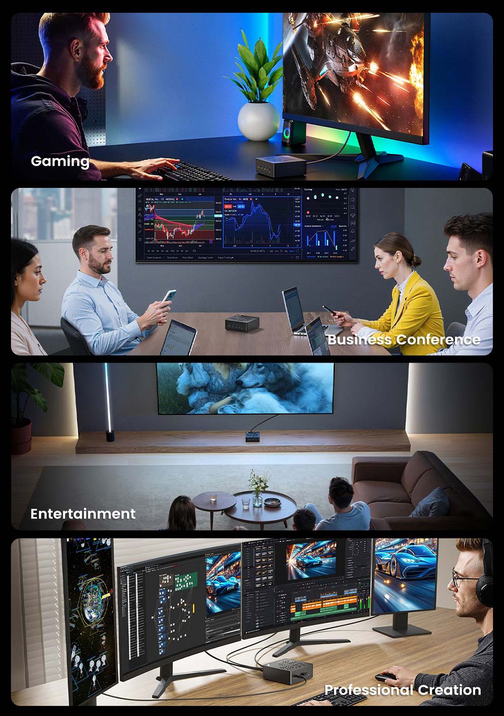 MINIX ER936-AI Mini PC, AMD Ryzen AI 9 365 10 Cores Max 5.0GHz, 32GB DDR5 RAM 1TB SSD, HDMI+DP+2*USB-C Quad-Screen Display, WiFi 6E Bluetooth 5.2, Dual 2.5G RJ45, 3*USB3.2, 1*Audio Jack