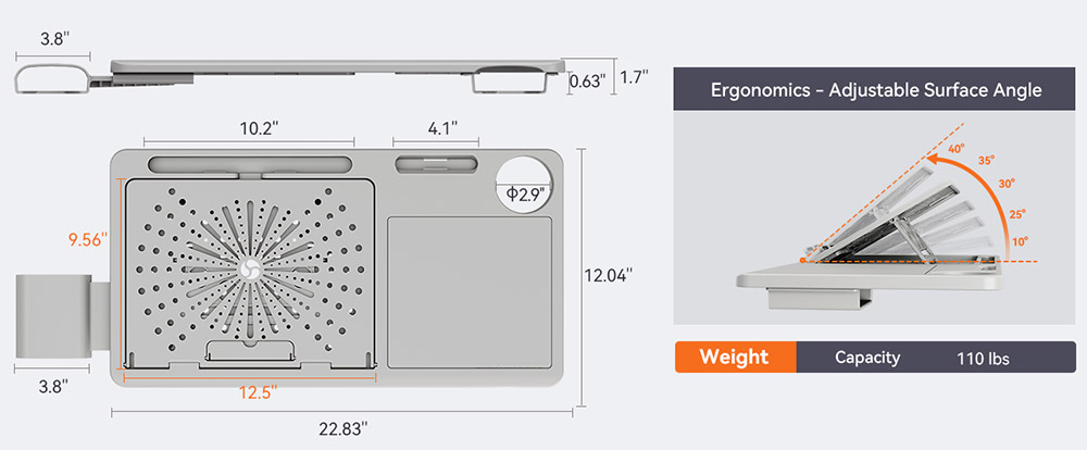 NEWTRAL MAGICH003 Ergonomischer Stuhl + abnehmbare Arbeitsfl&auml;che, Grau