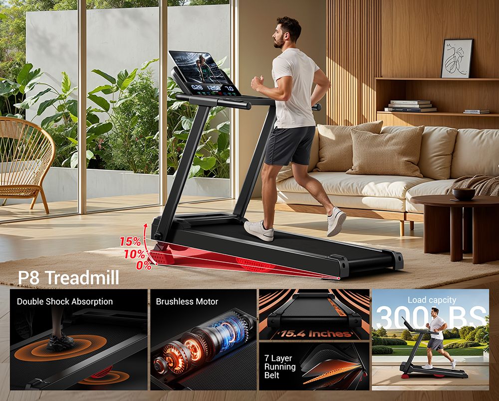 ROBORE P8 Faltbares Laufband 14 km/h, 12 integrierte Programme, mit Herzfrequenzsensor, Doppelkissensystem, 136 kg Tragekapazit&auml;t