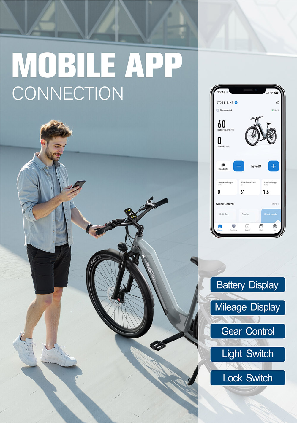 ONESPORT OT05 Vélo électrique, 27,5" Cadre en aluminium, Batterie 36V 18,2Ah, 25km/h, Moteur ANANDA 250W, Capteur de couple Shimano 7 vitesses, 60-120KM Portée maximale, Disque à huile, Charge maximale 100kg - Bleu Gris