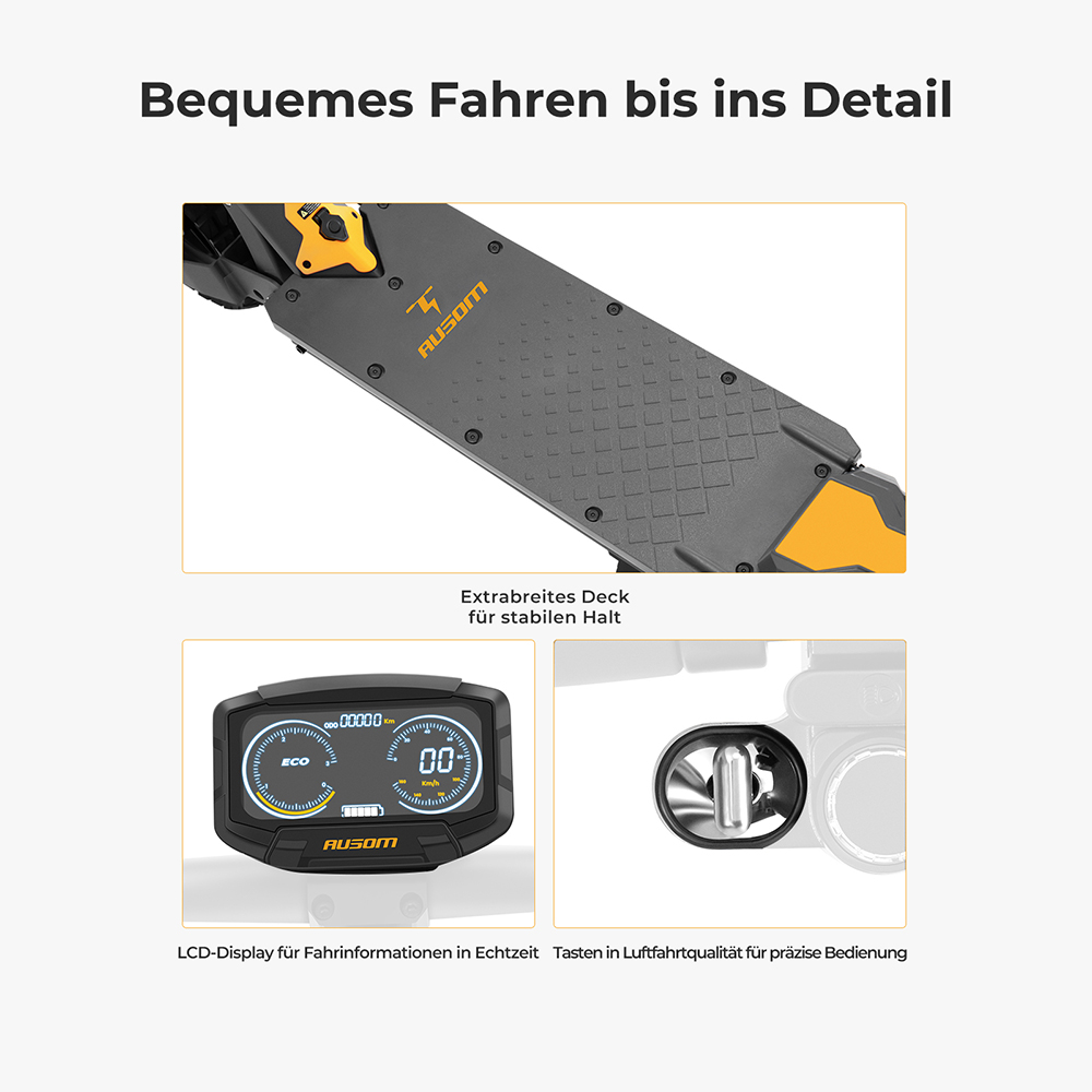 Ausom L1 Elektroroller ABE-Version, 500-W-Motor, 48-V-20,8-Ah-Akku, 10-Zoll-Reifen, 20 km/h H&ouml;chstgeschwindigkeit, 90 km Reichweite, Scheibenbremsen vorne und hinten, Schwingarmfederung, NFC- und Passcode-Entsperrung