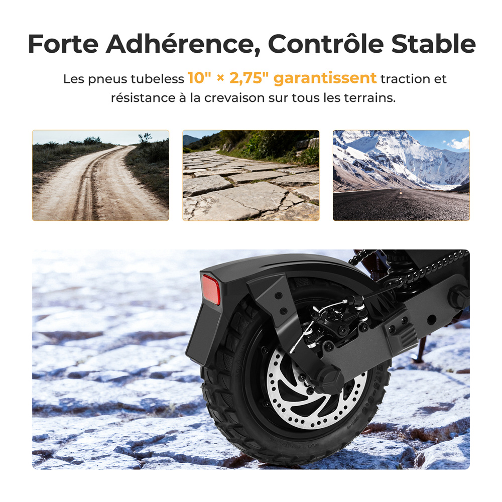 Ausom L1 Max Trottinette &eacute;lectrique, moteur 1000 W, batterie 48 V 20,8 Ah, pneus 10 pouces, vitesse maximale 50 km/h, autonomie 90 km, double frein &agrave; disque, suspension &agrave; ressort &agrave; bras oscillant, d&eacute;verrouillage NFC et par code