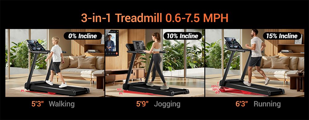 ROBORE P8 Tapis de course pliable 14 km/h, 12 programmes int&eacute;gr&eacute;s, avec capteur de fr&eacute;quence cardiaque, syst&egrave;me &agrave; double coussin, capacit&eacute; de charge de 136 kg