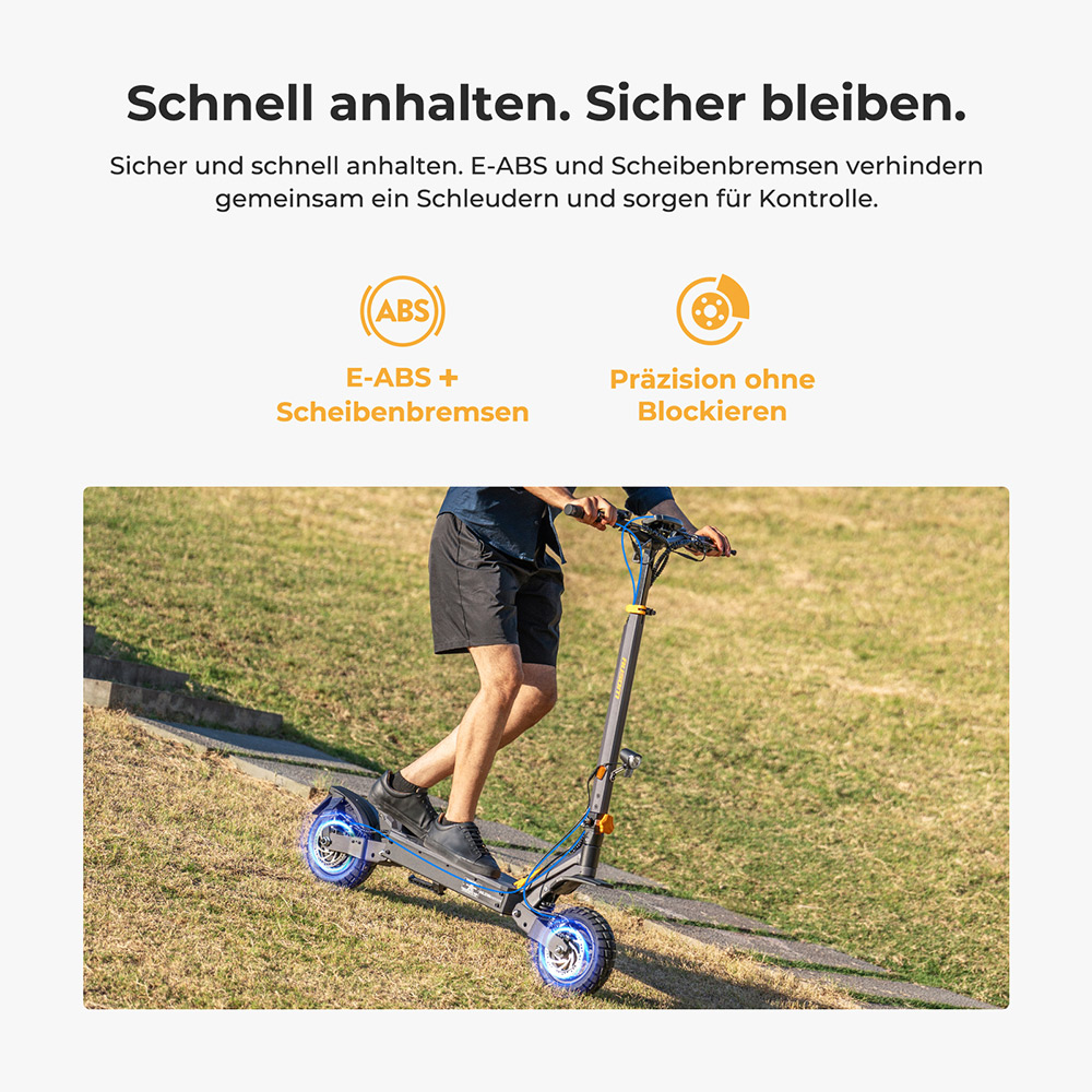 Ausom L1 Elektroroller ABE-Version, 500-W-Motor, 48-V-20,8-Ah-Akku, 10-Zoll-Reifen, 20 km/h H&ouml;chstgeschwindigkeit, 90 km Reichweite, Scheibenbremsen vorne und hinten, Schwingarmfederung, NFC- und Passcode-Entsperrung