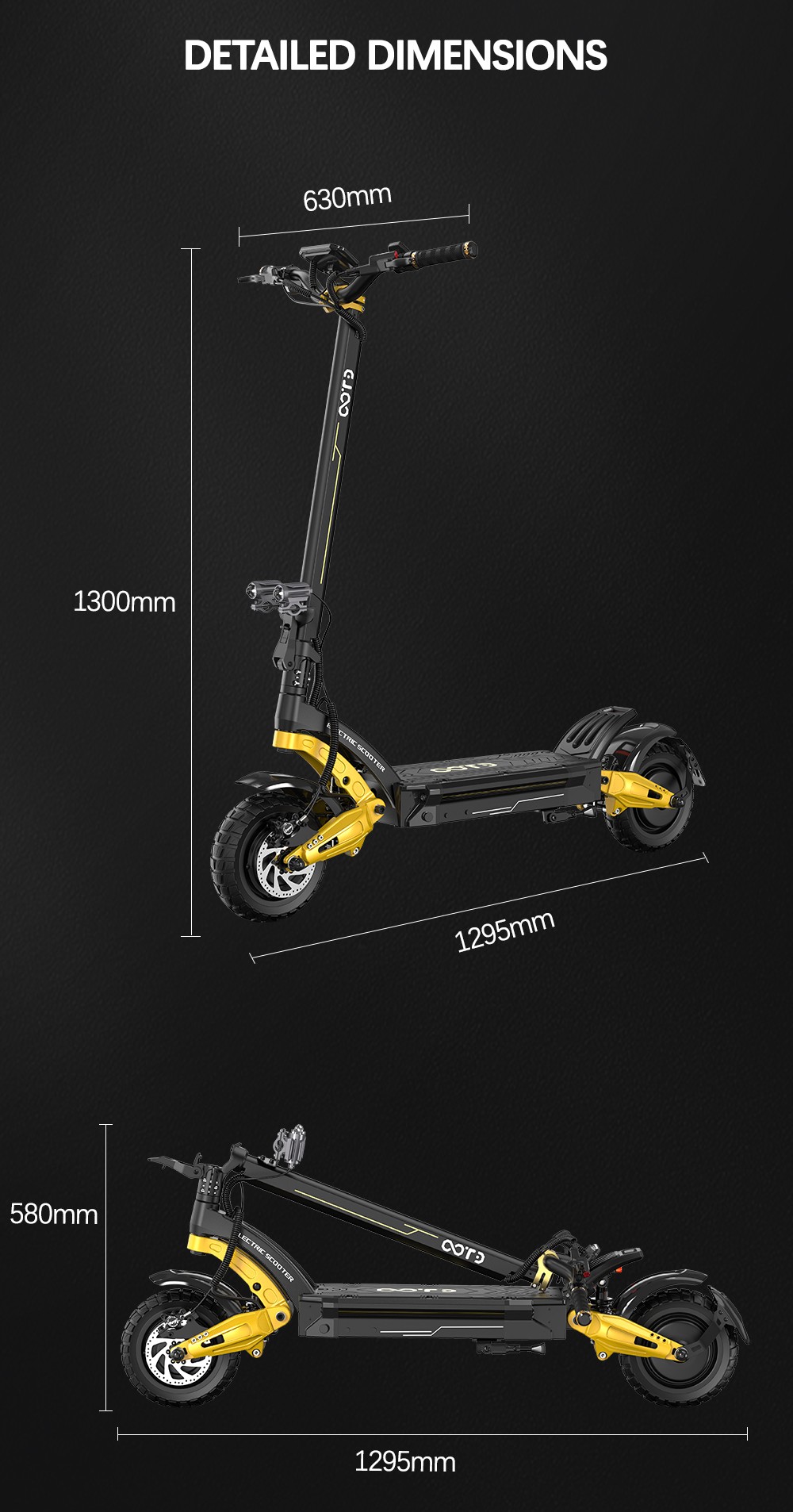 OOTD S30 Trottinette électrique, moteur 1200 W x 2, batterie 52 V 23,4 Ah, pneus 10 pouces, vitesse maximale 65 km/h, autonomie 60 km, freins à disque hydrauliques avant et arrière, écran LCD