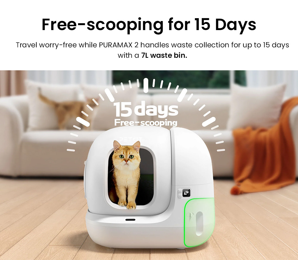 PETKIT PuraMax 2 Bac &agrave; Liti&egrave;re Intelligent pour Chat, 15 Jours Sans Ramassage, 76L Grande Capacit&eacute;, Triple Contr&ocirc;le des Odeurs, Suivi Sant&eacute; via App, Id&eacute;ale pour Grands Chats et Foyers Multiples