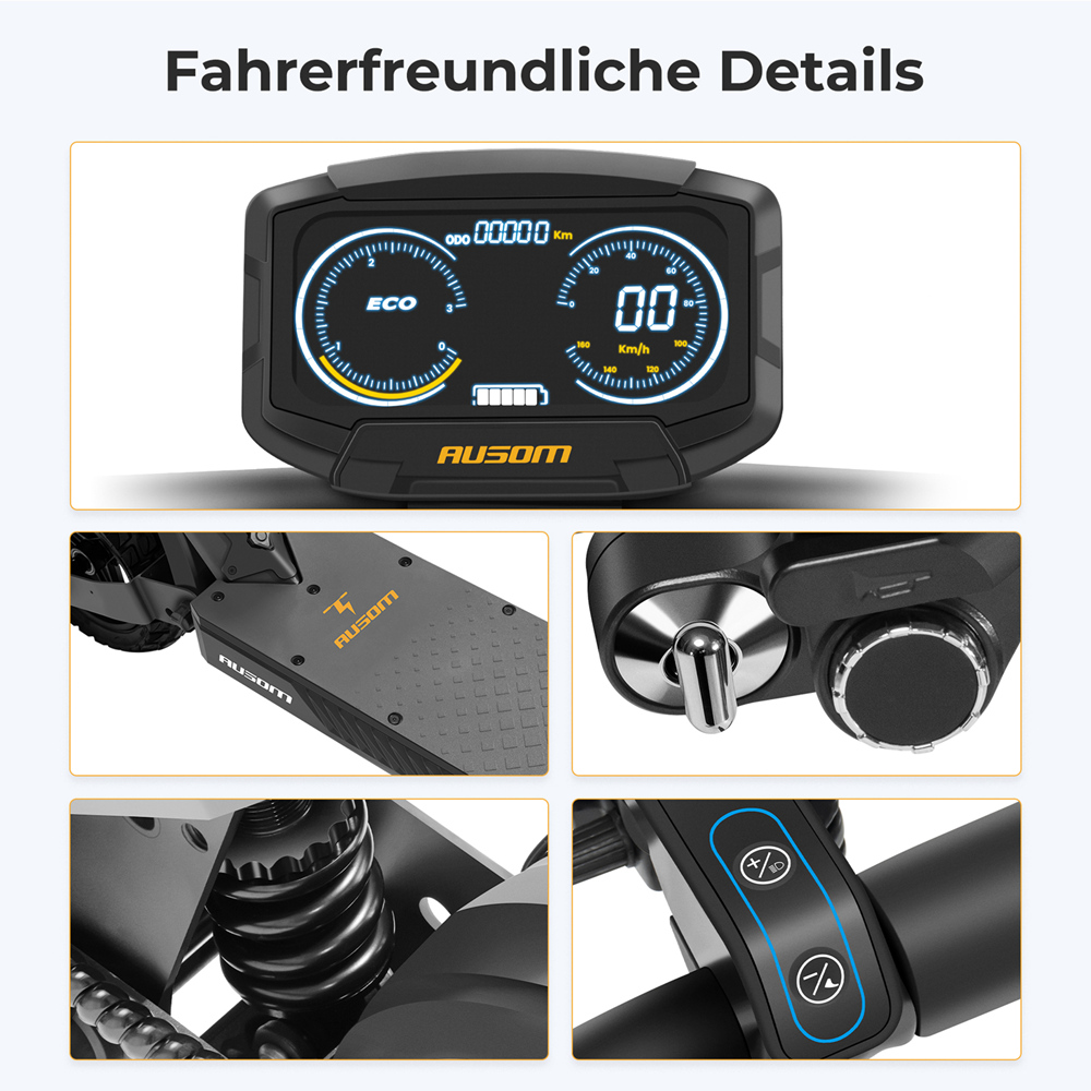 Ausom L1 Max Elektroroller, 1000-W-Motor, 48-V-20,8-Ah-Akku, 10-Zoll-Reifen, 50 km/h H&ouml;chstgeschwindigkeit, 90 km Reichweite, Doppelscheibenbremse, Schwingarm-Federung, NFC- und Passcode-Entsperrung