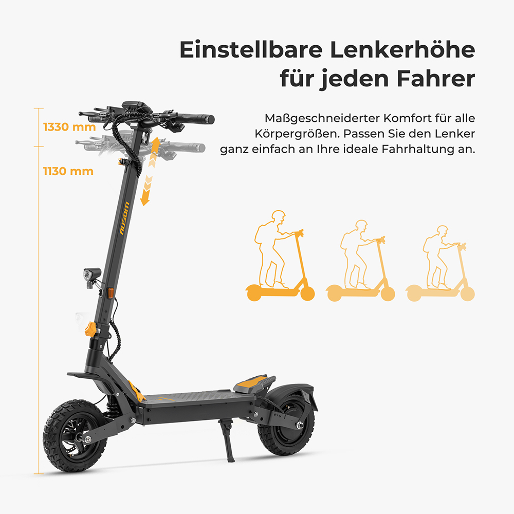 Ausom L1 Elektroroller ABE-Version, 500-W-Motor, 48-V-20,8-Ah-Akku, 10-Zoll-Reifen, 20 km/h H&ouml;chstgeschwindigkeit, 90 km Reichweite, Scheibenbremsen vorne und hinten, Schwingarmfederung, NFC- und Passcode-Entsperrung