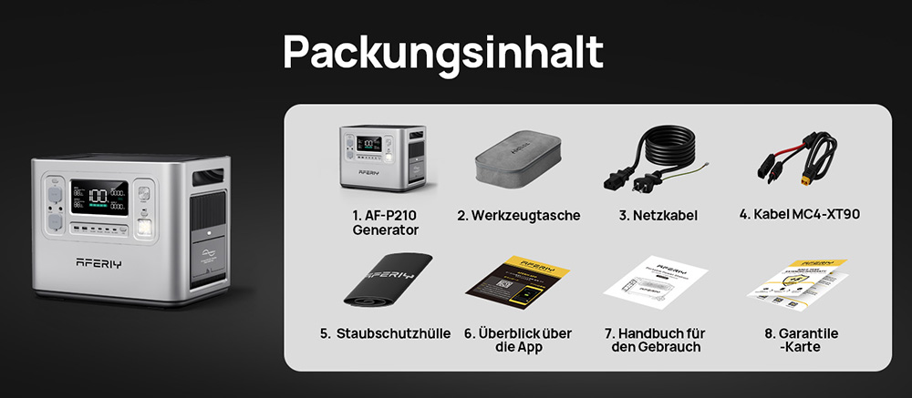 AFERIY P210 Tragbare Powerstation, 2400W AC Ausgang, 2048Wh LiFePO4 Batterie, 13 Ausg&auml;nge, 2H Schnelles AC Aufladen, 500W Solar Eingang & App-Steuerung