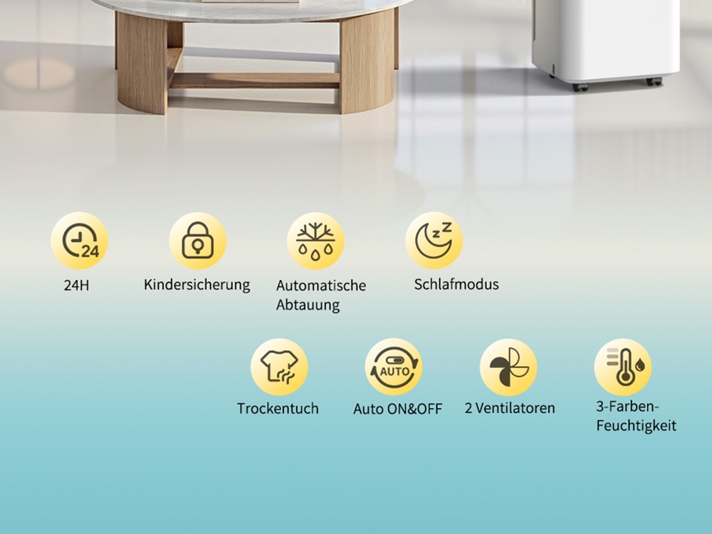 HUMILABS 12L Luftentfeuchter, 2L Wassertank, 24-Stunden-Timer, 3 Modi, automatische/manuelle Entwässerung, LED-Touchscreen, geräuscharm