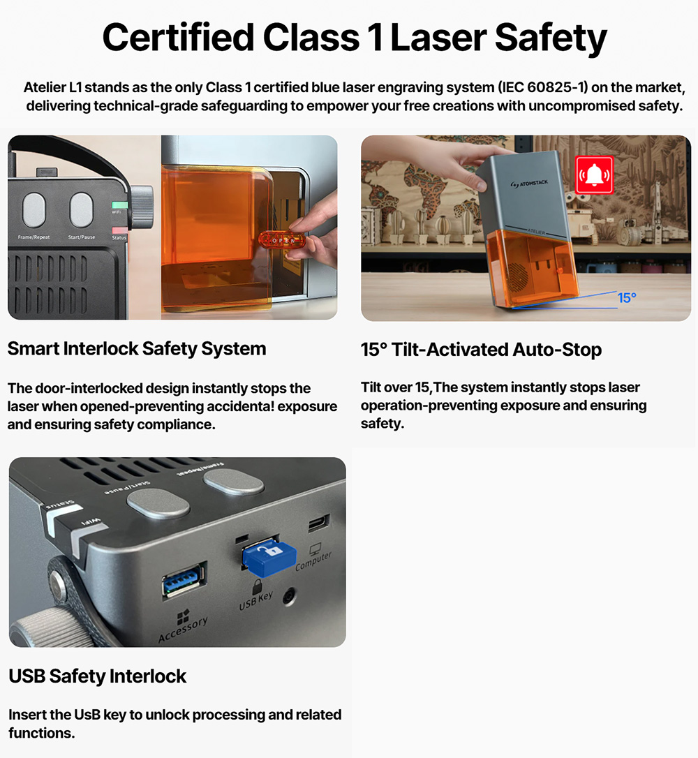 ATOMSTACK Atelier 12W FDA Class 1 Diode Laser Engraver, 4000mm/s Speed, 0.01mm Accuracy, 120x120mm Working Area, Built-in HD Camera, Compatible with Wood/Metal/Leather/Felt