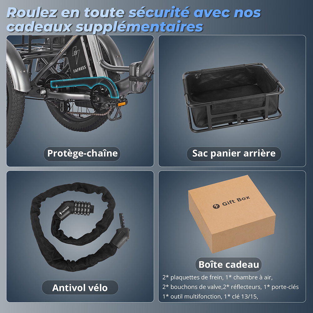Fafrees F20 Mate Tricycle cargo électrique version certifiée EU L1e-B, moteur 500W, batterie 48V 21Ah, pneus 20*3 pouces, vitesse maximale 30 km/h, autonomie maximale 115 km, frein à disque hydraulique, système de suspension triple, écran LCD - Bleu
