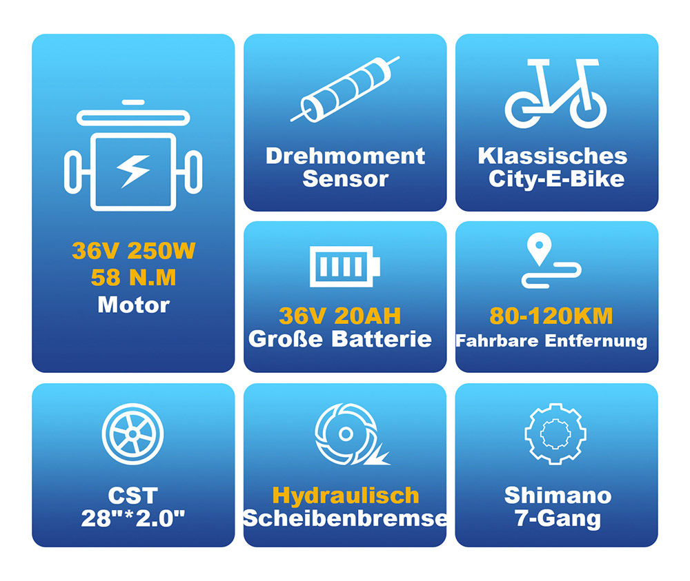 TTGO C3 Pro Elektrofahrrad, 250W Motor, 36V 20Ah Batterie, 28 Zoll Reifen, 25 km/h Höchstgeschwindigkeit, 120 km maximale Reichweite, hydraulische Scheibenbremse, Federgabel, Drehmomentsensor, Shimano 7-Gang, LCD-Display - Schwarz