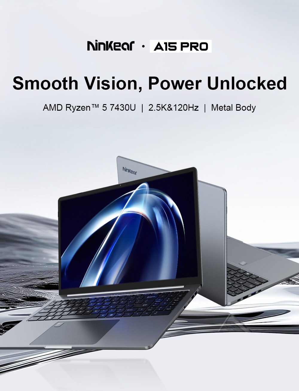 Ninkear A15 Pro Laptop, 16 Zoll 2560 x 1600 Bildschirm, 120 Hz Bildwiederholfrequenz, AMD Ryzen 5 7430U 6 Kerne Max 4,3 GHz, 16 GB RAM 1 TB SSD, WiFi6 Bluetooth 5.2, Fingerabdruck-Entsperrung, Tastatur mit Hintergrundbeleuchtung, 2 voll ausgestattete Typ-C, 3 * USB 3.0, 1 * HDMI, 1 * Micro-SD-Karte, 1 * Audio