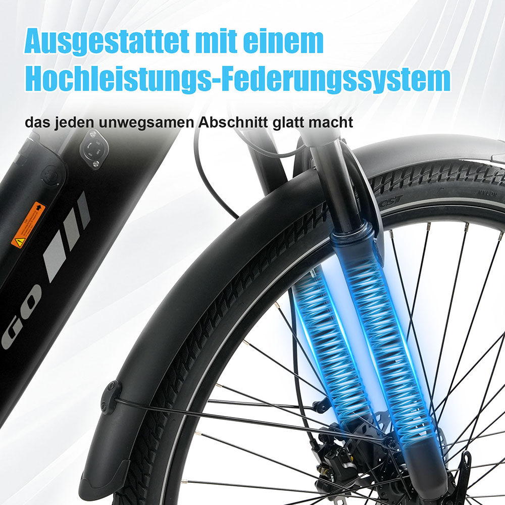 TTGO C3 Pro Elektrofahrrad, 250W Motor, 36V 20Ah Batterie, 28 Zoll Reifen, 25 km/h Höchstgeschwindigkeit, 120 km maximale Reichweite, hydraulische Scheibenbremse, Federgabel, Drehmomentsensor, Shimano 7-Gang, LCD-Display - Schwarz