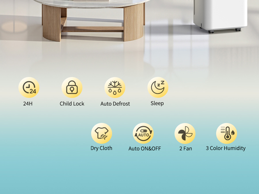HUMILABS 12L Déshumidificateur, réservoir d’eau de 2L, minuteur 24h, 3 modes, vidange automatique/manuelle, écran tactile LED, faible bruit
