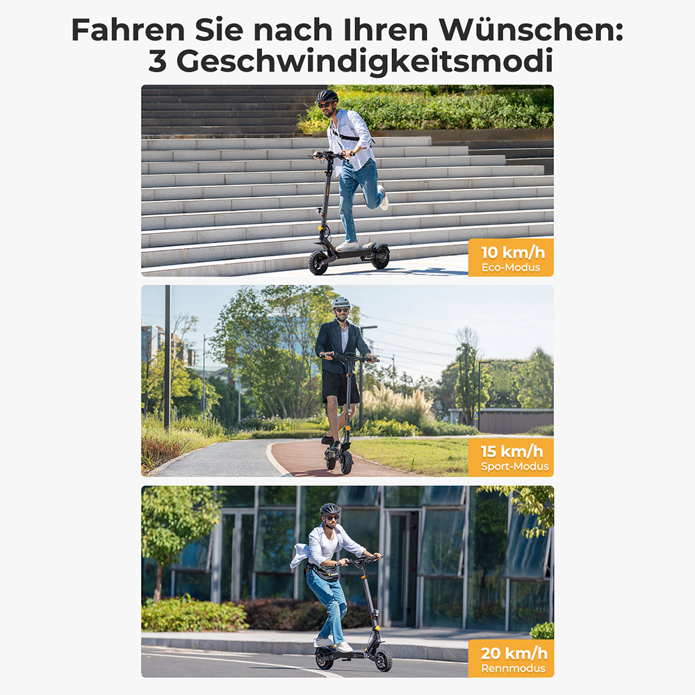 Ausom L1 Elektroroller ABE-Version, 500-W-Motor, 48-V-20,8-Ah-Akku, 10-Zoll-Reifen, 20 km/h H&ouml;chstgeschwindigkeit, 90 km Reichweite, Scheibenbremsen vorne und hinten, Schwingarmfederung, NFC- und Passcode-Entsperrung