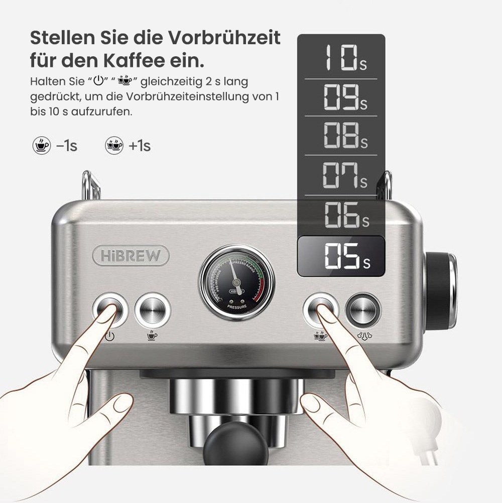 HiBREW H10A Halbautomatische Espressomaschine, 19 Bar Druck, Milchaufsch&auml;umer, Temperatur einstellbar, 58 mm Kaffeestampfer, 350 ml Krug, Tassenw&auml;rmer, Kalt-/Hei&szlig;kaffeemaschine