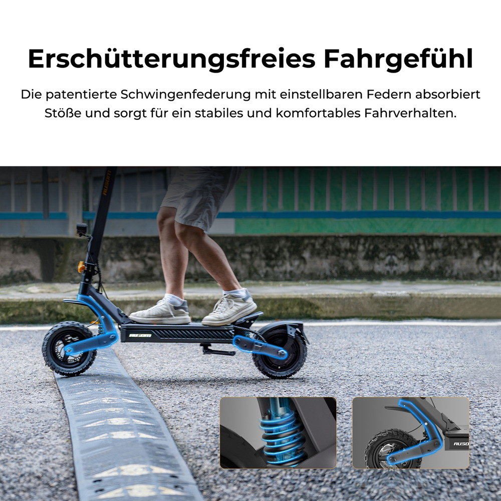 Ausom L1 Max Elektroroller, 1000-W-Motor, 48-V-20,8-Ah-Akku, 10-Zoll-Reifen, 50 km/h H&ouml;chstgeschwindigkeit, 90 km Reichweite, Doppelscheibenbremse, Schwingarm-Federung, NFC- und Passcode-Entsperrung