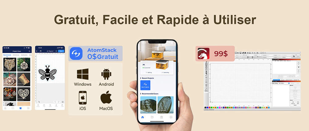 ATOMSTACK P1 5W Laser &agrave; Diode avec Purificateur d'Air - Machine de Gravure DIY Propre pour Bois et Acrylique