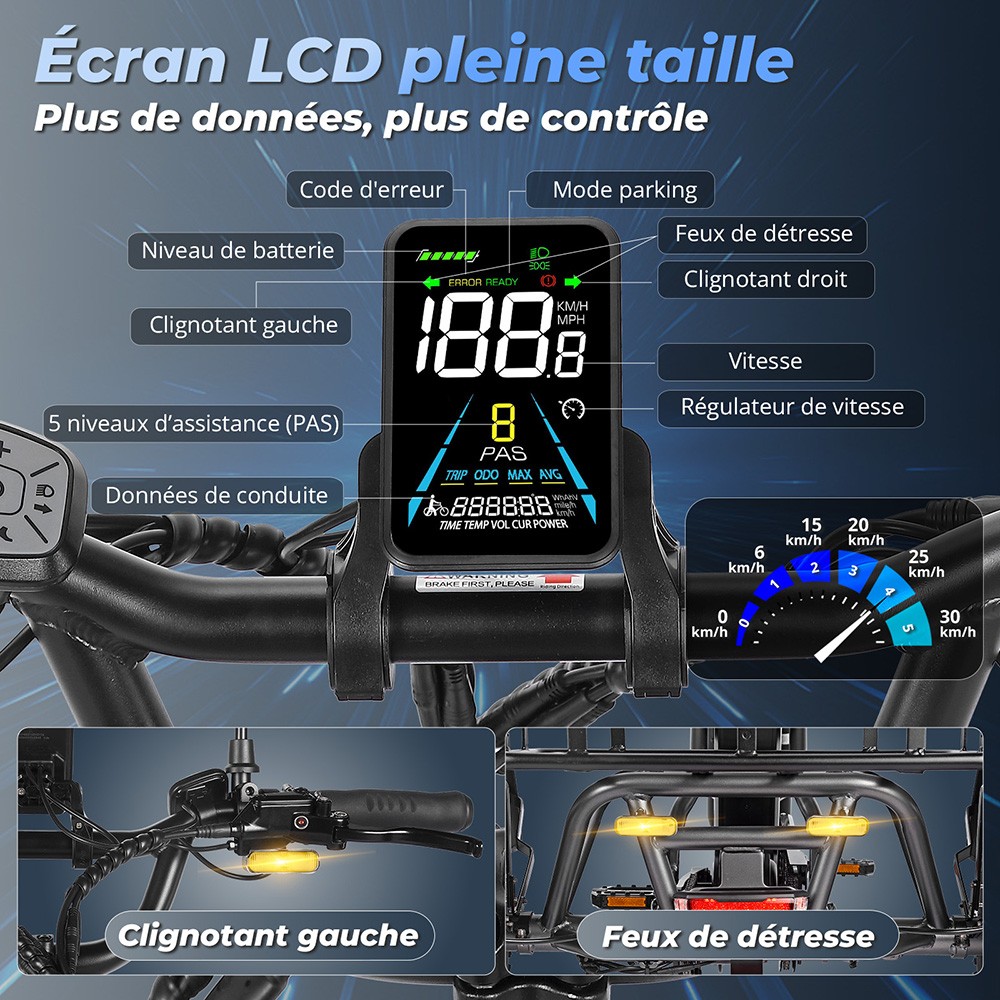 Fafrees F20 Mate Tricycle cargo électrique version certifiée EU L1e-B, moteur 500W, batterie 48V 21Ah, pneus 20*3 pouces, vitesse maximale 30 km/h, autonomie maximale 115 km, frein à disque hydraulique, système de suspension triple, écran LCD - Bleu