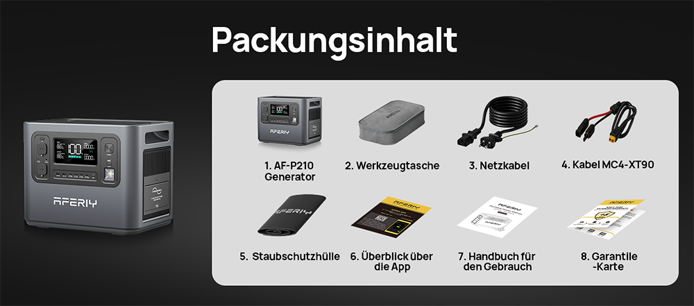 AFERIY P210 Tragbare Powerstation, 2400W AC Ausgang, 2048Wh LiFePO4 Batterie, 13 Ausg&auml;nge, 2H Schnelles AC Aufladen, 500W Solar Eingang & App-Steuerung