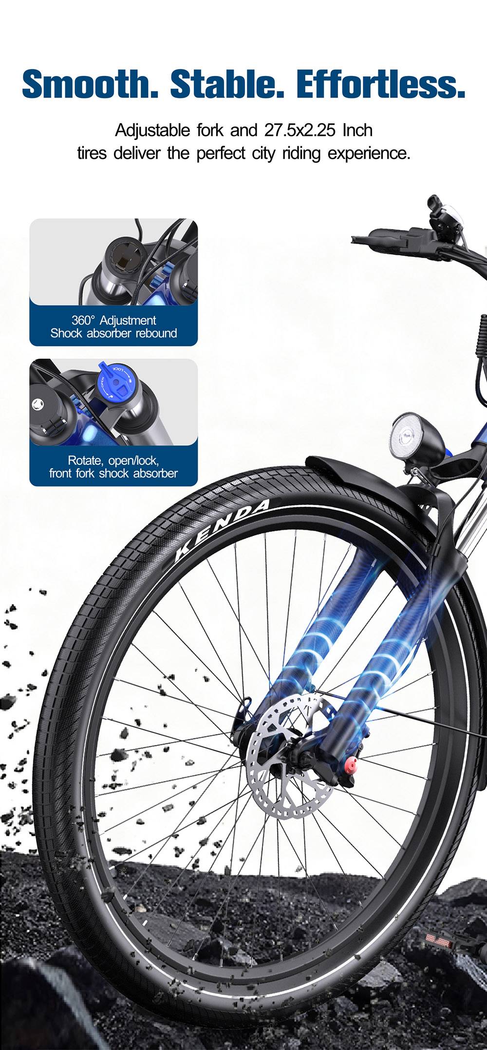 Vélo électrique Onesport OT05 27,5" Cadre en aluminium Batterie 36V 18,2Ah Moteur ANANDA 250W Capteur de couple 25km/h Shimano 7 vitesses 60-120KM Portée maximale Disque à huile Charge maximale 100kg - Bleu profond