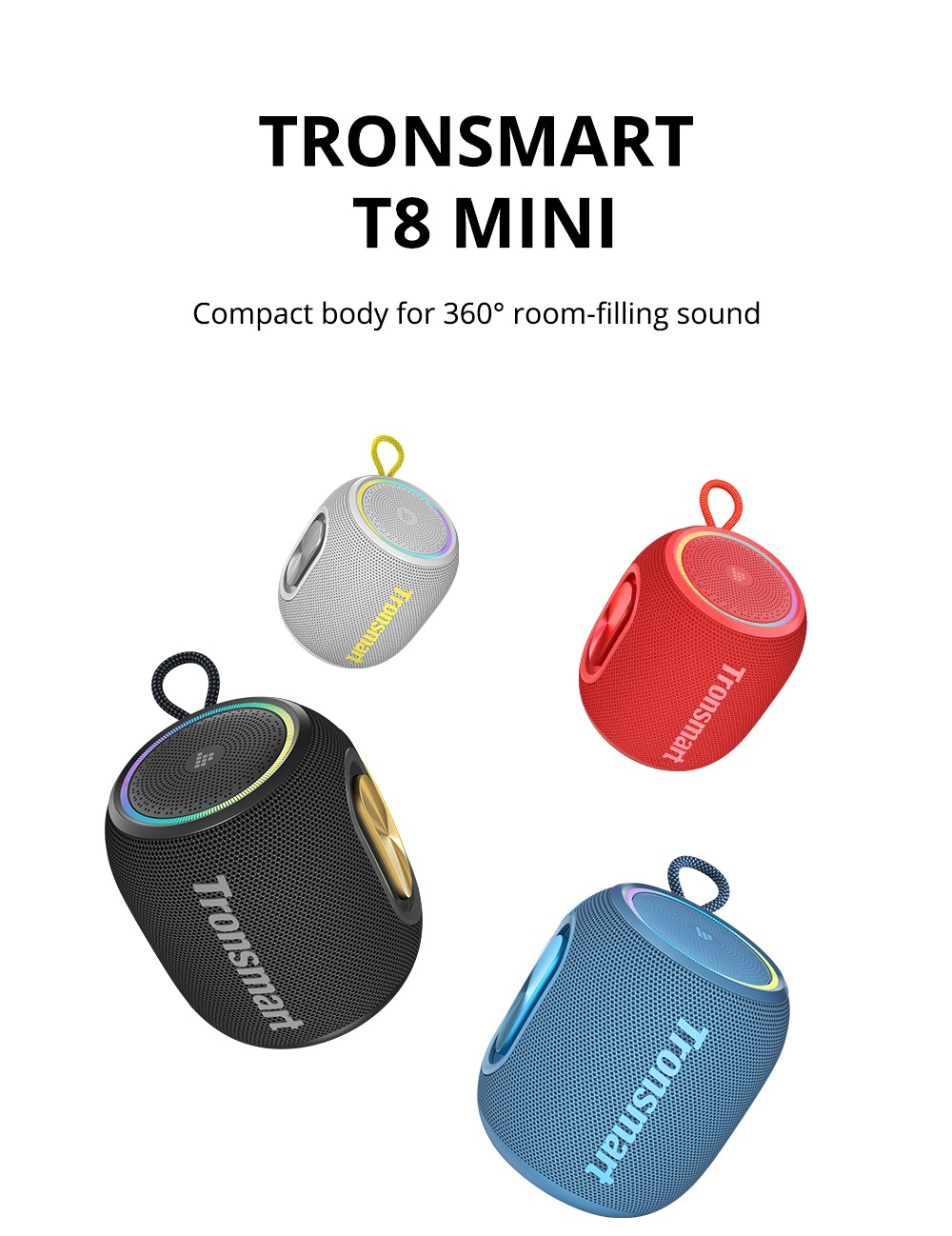 Tronsmart T8 Mini Portable Outdoor Speaker, 16W Output, Up to 20H of Battery Life, IPX7 Waterproof - Red