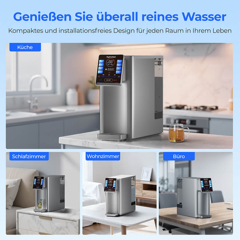 Hydrofast W100 Wasserfilter f&uuml;r die Arbeitsplatte mit hei&szlig;em und raumwarmem Wasser, 8 Temperaturen, hei&szlig;es Wasser in 3 Sekunden, 6-stufige Umkehrosmosefiltration, 15-stufiges Wasservolumen, f&uuml;r K&uuml;che, B&uuml;ro, Schlafzimmer