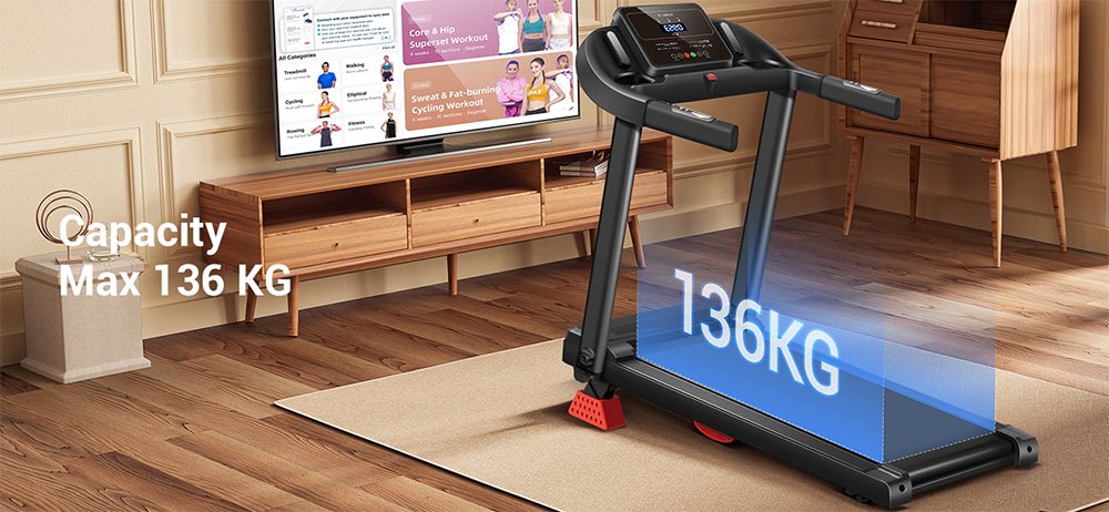 ROBORE P9 Tapis de course pliable pour la maison, 14 km/h, avec capteur de fr&eacute;quence cardiaque, moteur sans balais de 3,0 CV, capacit&eacute; de charge de 136 kg