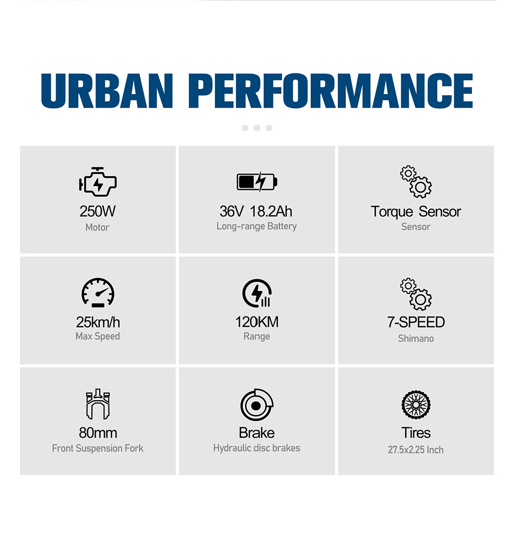 ONESPORT OT05 City Elektrofahrrad, 250 W Motor, 36 V 18,2 Ah Akku, 27,5 x 2,25 Zoll Reifen, 25 km/h Höchstgeschwindigkeit, 120 km maximale Reichweite, Shimano 7 Gänge, hydraulische Scheibenbremse - Weiß