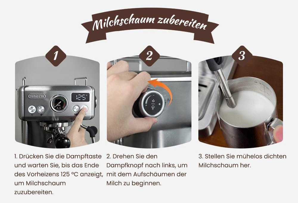 HiBREW H10A Halbautomatische Espressomaschine, 19 Bar Druck, Milchaufsch&auml;umer, Temperatur einstellbar, 58 mm Kaffeestampfer, 350 ml Krug, Tassenw&auml;rmer, Kalt-/Hei&szlig;kaffeemaschine