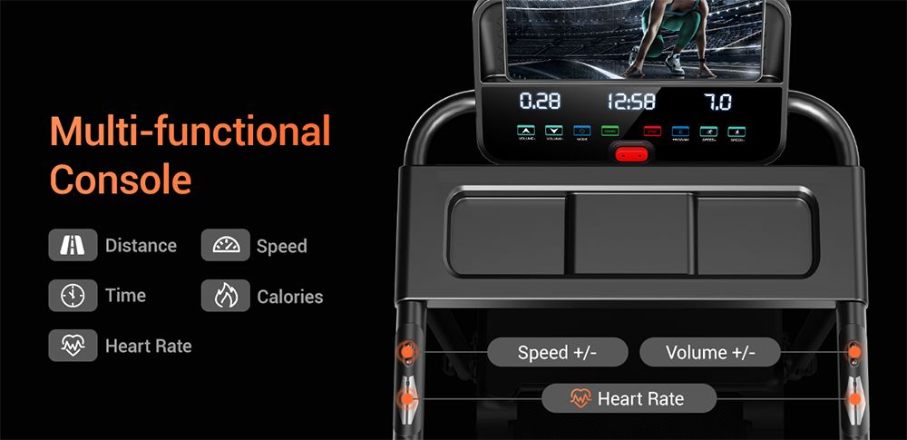 ROBORE P8 Tapis de course pliable 14 km/h, 12 programmes int&eacute;gr&eacute;s, avec capteur de fr&eacute;quence cardiaque, syst&egrave;me &agrave; double coussin, capacit&eacute; de charge de 136 kg